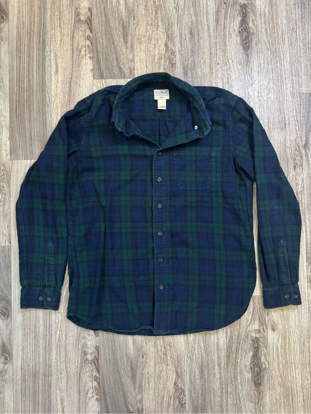 L.L.Bean Men’s Tall Heavyweight Flannel Shirt Black Watch Plaid Slim Fit Cotton